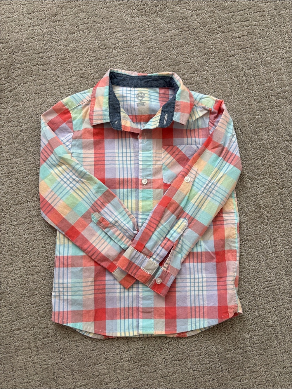 wonder nation Plaid Button-Down Shirt in Coral, Aqua & Yellow
